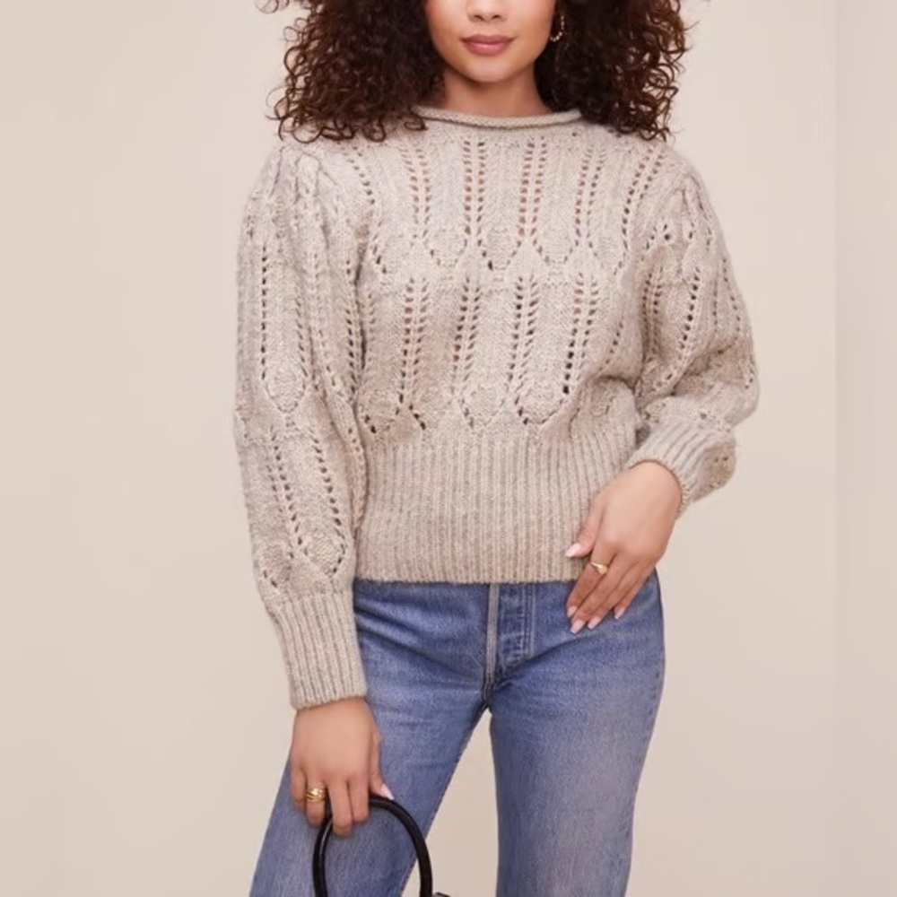 Astr Crew Neck Sweater with Cable-Knit Design